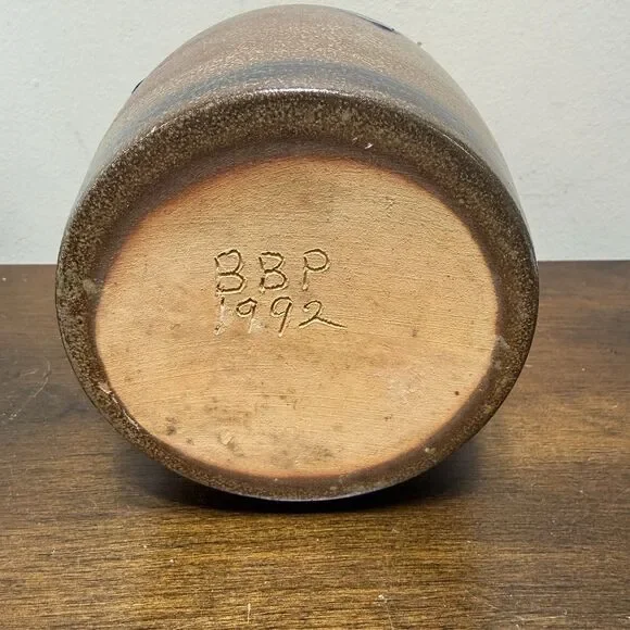 Vintage BBP Beaumont Brothers Pottery Crock Blue Feather Brush Strokes 1992 - Picture 5 of 9